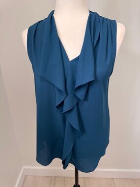 RW&CO. Teal Ruffle V-Neck Sleeveless Blouse - Women
